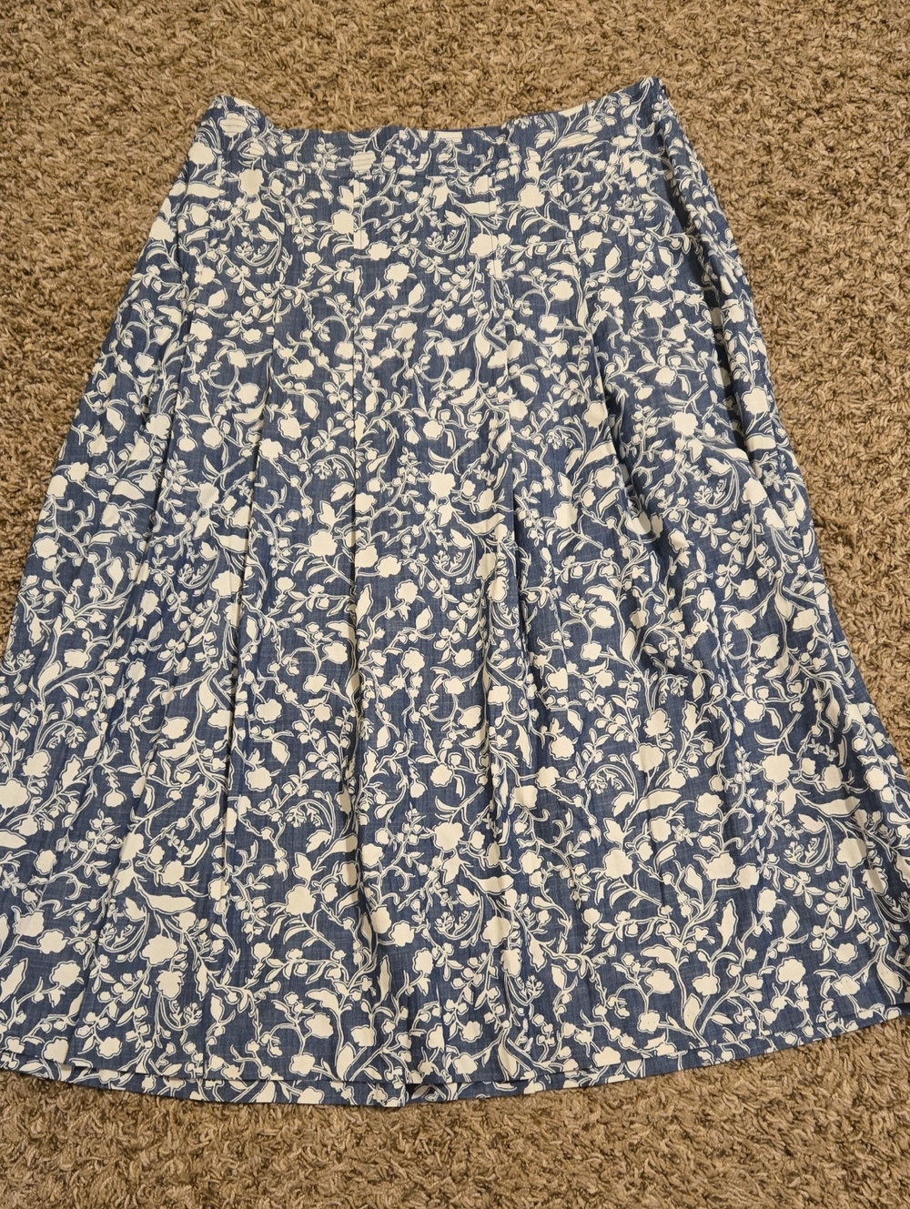 SeaSalt Cornwall Cotton Blue Floral Pleated Midi Skirt